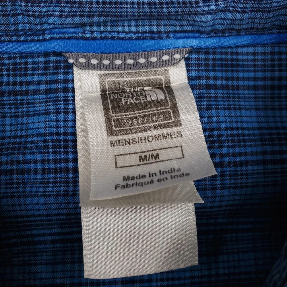 North Face Shirt Mens Medium Blue Black Plaid Long Sleeve Button Up Pocket